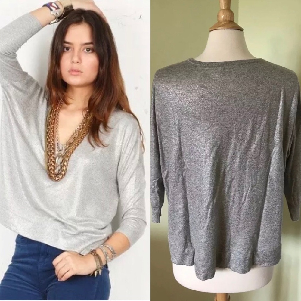 Joie Ozzy Metallic Foil Specs Sweater V-Neck small